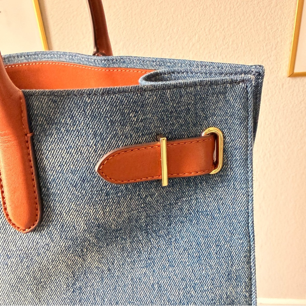 Ralph Lauren Women Devyn Denim with Leather Trim Extra-Large Tote Bag - Picture 5 of 16